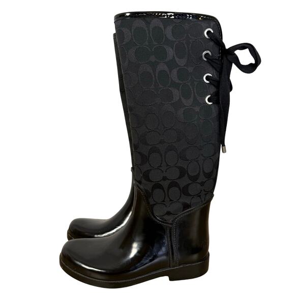 Coach Shoes - Coach Womens Black Logo To the Knee Tristee Rain Boot Size 7